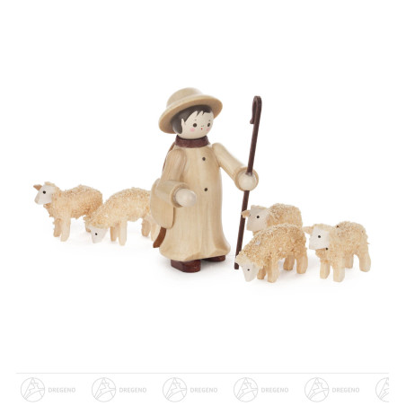 Hirte mit 5 Schafen (6) natur 6cm