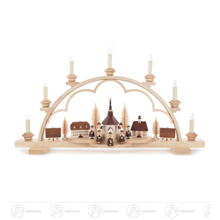 Schwibbogen mit Seiffener Dorf und Kurrende, elektrisch beleuchtet36 x64cm