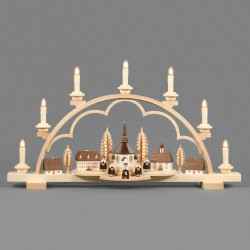 Schwibbogen mit Seiffener Dorf und Kurrende, elektrisch beleuchtet36 x64cm