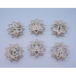 6 versch. Schwibbogenaufsatzsterne 
6,5 x 6,5 x 2,5cm