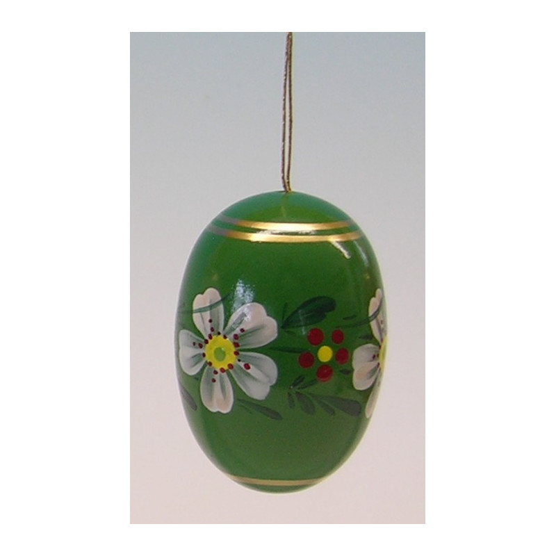 Osterei grün, 55 mm mit Blumen, handbemalt